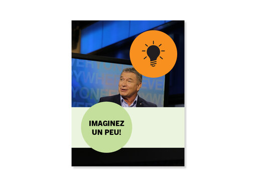 Television screen of Rick Hansen during an interview. Title text says: "Imaginez un peu!"