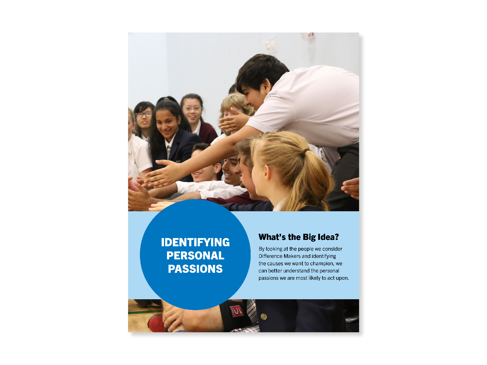 Photo of a group of high school students gathered around and looking at something or someone off camera. Cover for "Identifying Personal Passions" lesson.